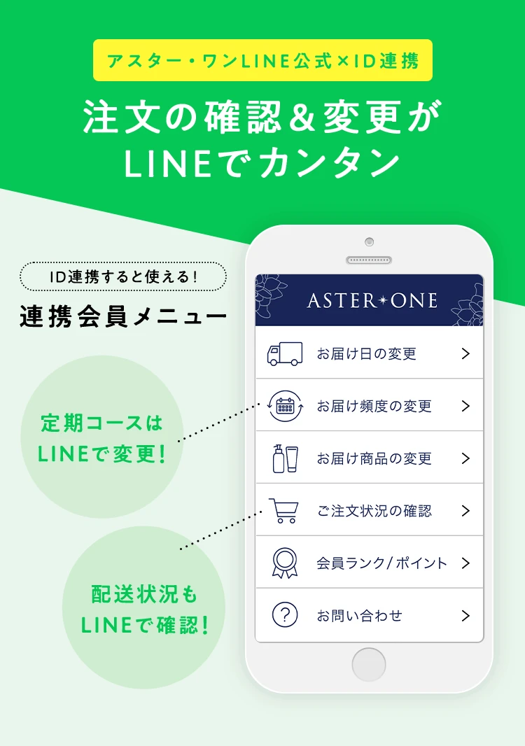 アスター・ワンLINE公式×ID連携 注文の確認＆変更がLINEでカンタン