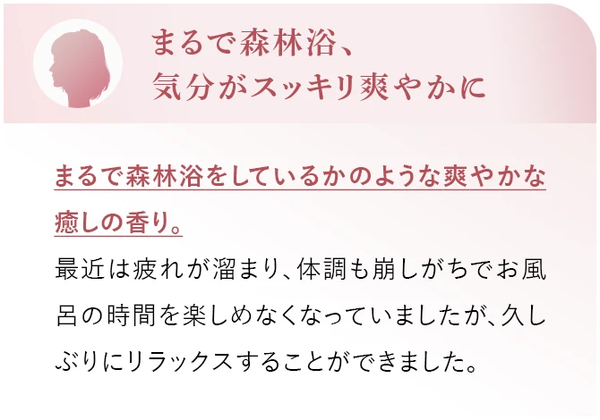まるで森林浴、気分がスッキリ爽やかに